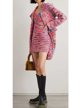 NEW Staud Gardenia Knitted Mini Dress SZ M Crochet Rainbow Retro Whimsy